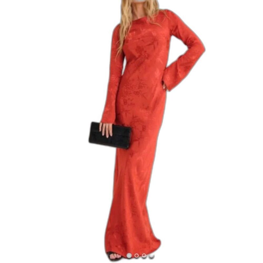Rumored Red Backless Long Sleeve Maxi Dress